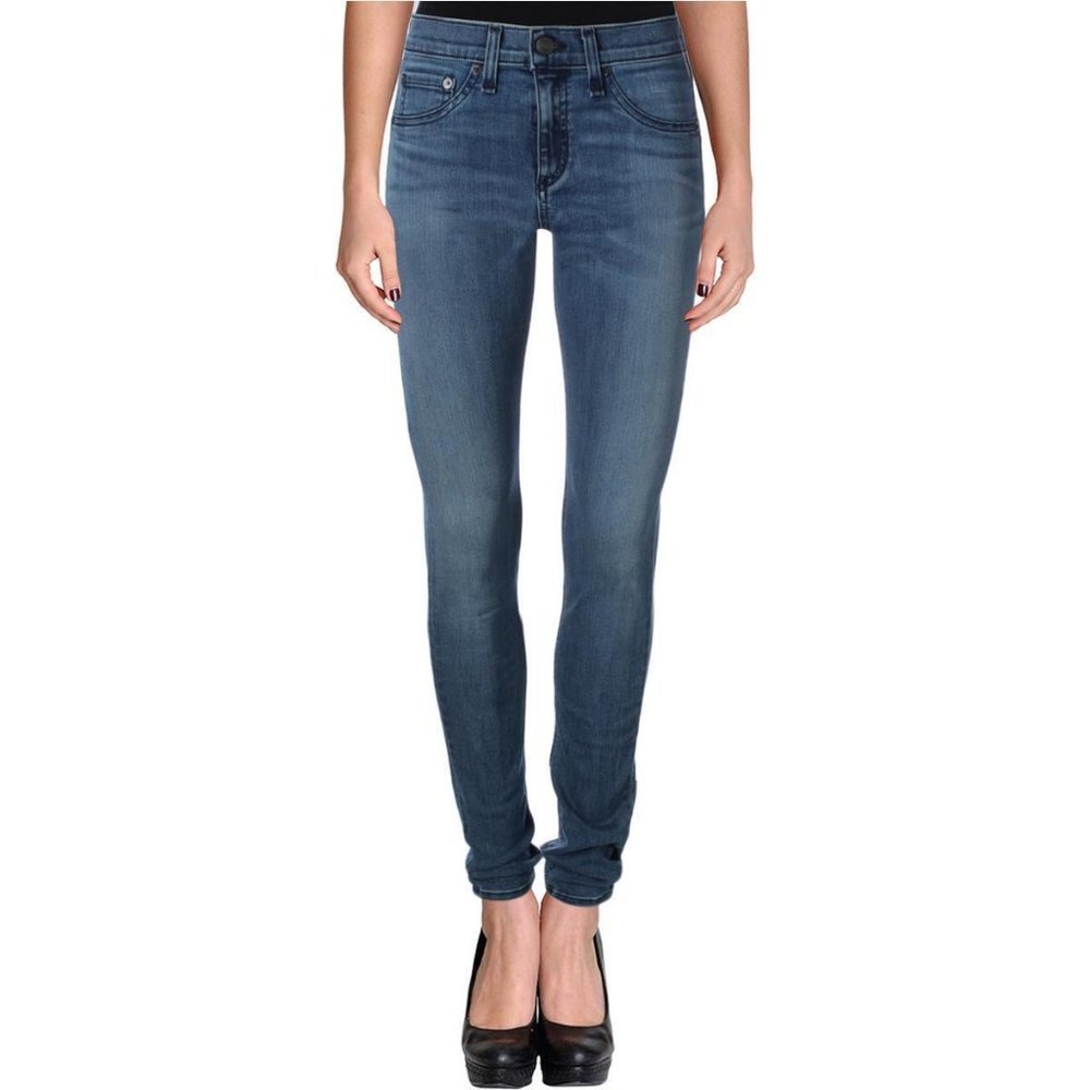 Rag & Bone Womens Blue Mid Rise Skinny Stretch Medium Wash Jeans in Size 29